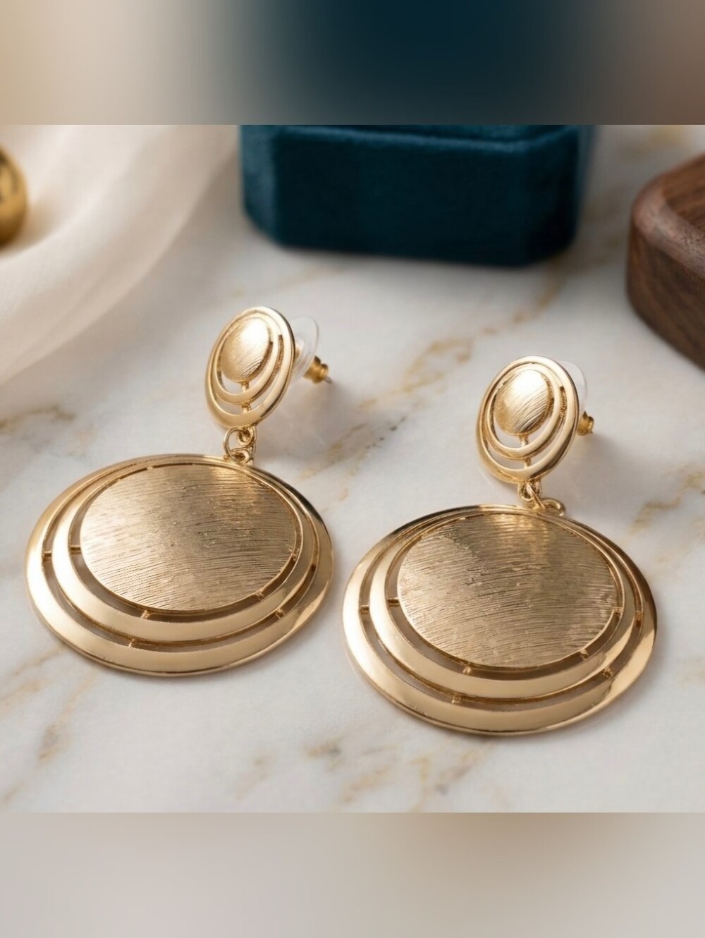 Vintage - 80s Gold Double Disc Drop Earrings